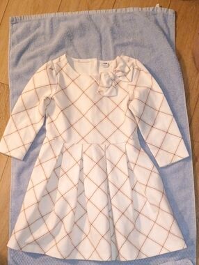 Janie and Jack Cream Dress with Brown Grid and Shoulder Bow